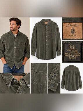 St. John’s Bay Men’s 2XL Deep Olive Green Corduroy Button Down 100% Cotton